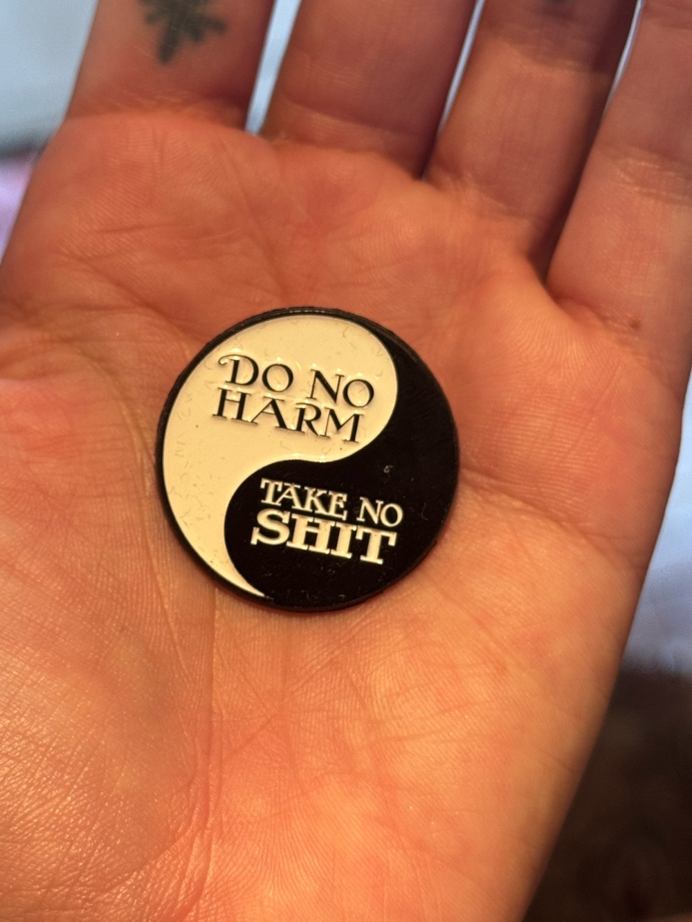 Do No Harm / Take No Shit Yin Yang Enamel Pin - Black & White